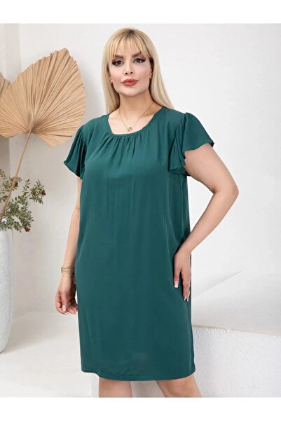 MODA Women's Plus Size Flutter Sleeve Detail Woven Viscosse Dress