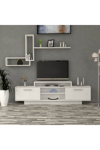 House One TV Table|TV Cabinet Modern  MDF with Large Storage Capacity Suitable -White-40x180x50cm