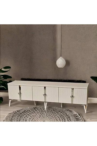 House One TV Table|TV Cabinet Modern  MDF with Large Storage Capacity Suitable -White-40x160x50cm