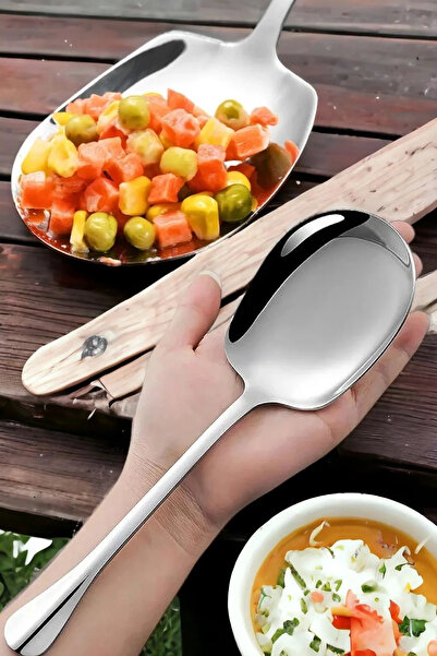 Ercazzo Lüx Servis Kaşığı Seti Büyük Boy Paslanmaz Çelik Kaşık Salata Yemek Servis Mutfak Kaşığı