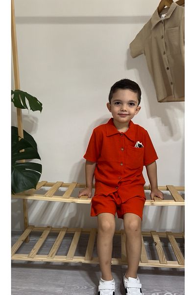 Arya Nisa Kids Boy's Buttoned Shirt New Season Summer 2-Piece Shorts Set