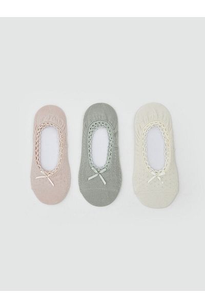 LC Waikiki Pink Bow Detailed Women's Ballerina Socks 3-Piece