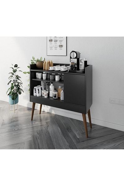 House One Coffee Corner|Coffee Table MDF with Large Storage Capacity Suitable -Black & Brown-90X90X38cm