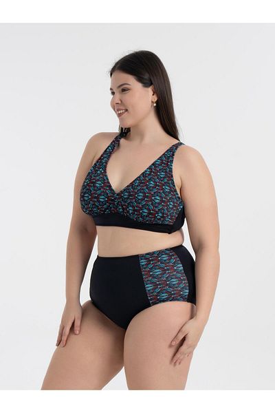AQUAVİVA Set de bikini Nadide pentru femei Aquaviva, mărime mare, negru, albastru, cu model de frunze mici