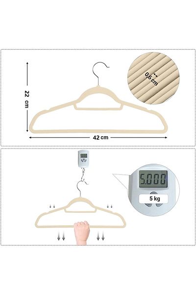 Generic شماعات مخملية بيج مانعة للانزلاق مقاس 42 سم مع خطاف قابل للتعديل بزاوية 360 درجة - Helper & Slim من Wave Tech
