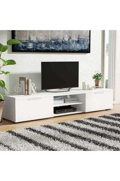 House One TV Table|Modern MDF TV Cabinet with Shelves and Storage Capacity Suitable-White-160x38x45cm
