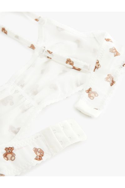 Koton Unwired, Unpadded Teddy Bear Printed Tulle Bralet Bra