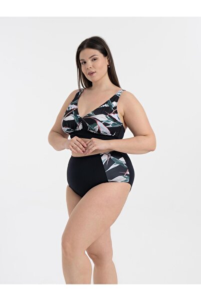 AQUAVİVA Aquaviva Women's Plus Size Black Olympic Pattern Nadide Bikini Set