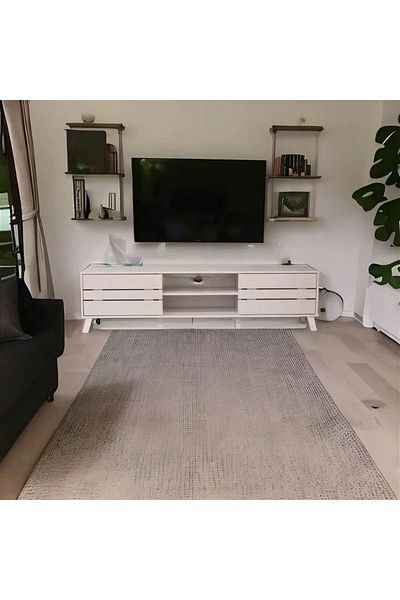 House One TV Table|Modern MDF TV Cabinet with Shelves and Storage Capacity Suitable-White-40x160x47cm