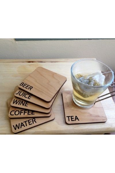 NT Handmade Maple Tree Wooden 6-Piece Written Coaster Kitchen Decoration Coffee Corner