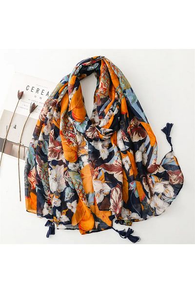 novon Vrsc Lemon Garden Design Soft Textured Special Design Tassel Shawl
