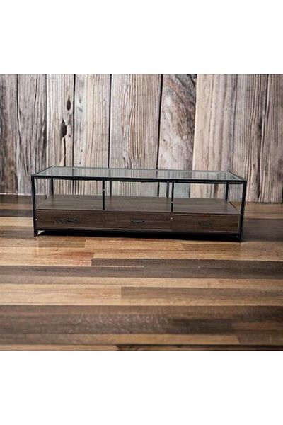 House One TV Table|Modern Iron and Glass table TV  Suitable-Brown-180x40x50cm