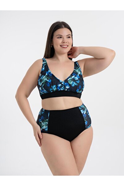AQUAVİVA Aquaviva Women's Plus Size Blue Clover Pattern Nadide Bikini Set