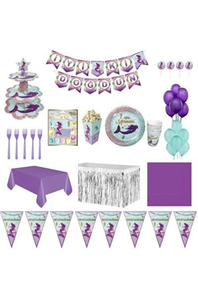 Genel Markalar Deniz Kızı 8 Kişilik Lüks Doğum Günü Parti Konsepti Seti