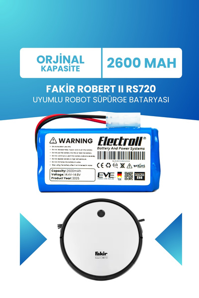 ELECTROLL Fakir Robert Iı Rs720 Uyumlu Batarya (ORJİNAL KAPASİTE) 2600mah Pil...