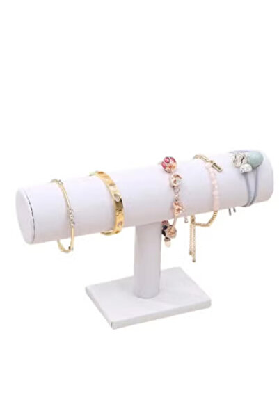 co arma حامل و منظم الاساور، حامل عرض مجوهرات مخملي بيج على شكل حرف T ابيض