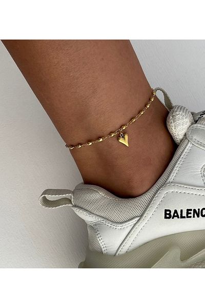 SU PERİSİ TAKI BİJUTERİ Steel Gold Dorica Chain Heart Anklet