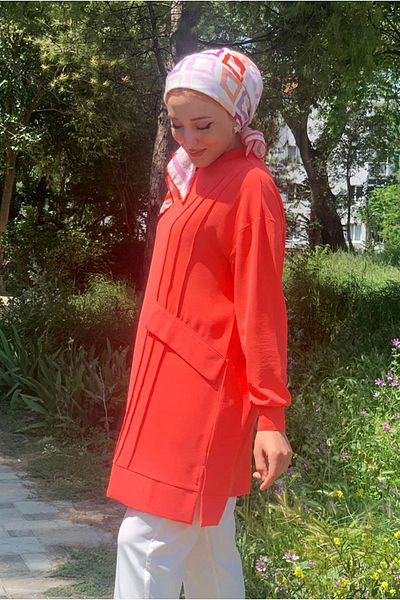 Moda Rosa 25Y4311 - Coral - Tunic with Stitching Detail