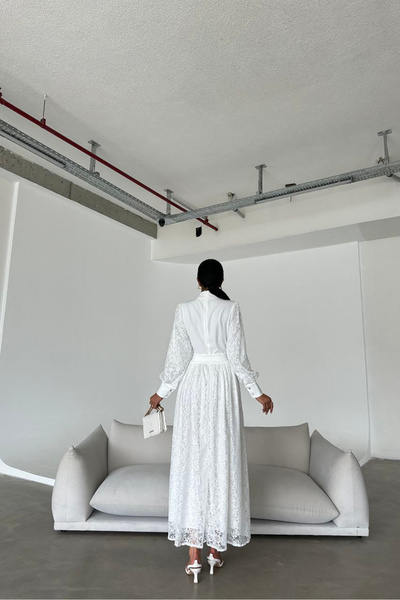 Neşeli Butik rochie de design detaliată din dantelă din țesătură din tul importată NBMS4293