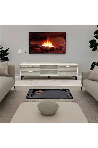 House One TV Table|Modern MDF TV Cabinet with Shelve and Drawers and Storage Capacity Suitable-40x160x45cm