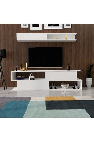 House One TV Table|TV Cabinet Modern  MDF with Large Storage Capacity Suitable -White-40x180x45cm
