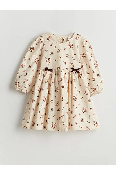 LC Waikiki LCW Kids Ecru květinové dívčí šaty se 2 vlákny