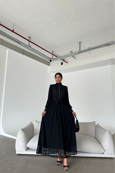 Neşeli Butik rochie de design detaliată din dantelă din țesătură din tul importată NBMS4293