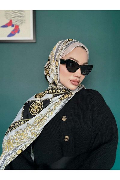 VaVscarfs Versa Pattern Cotton Silk Shawl Beige