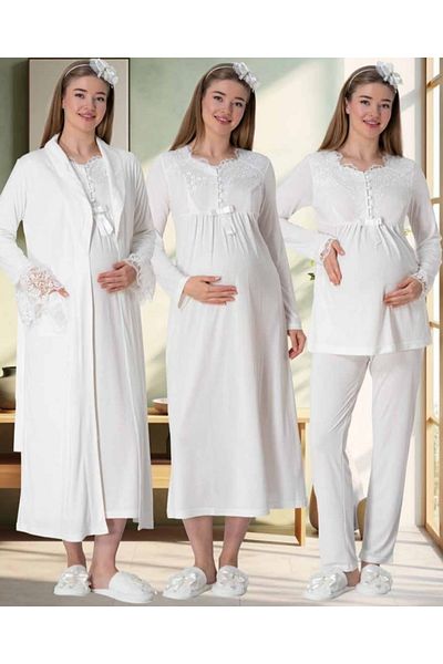 by İGP Maternity Maternity Dress Long Sleeve Nightgown and Pajama Set Set of 4