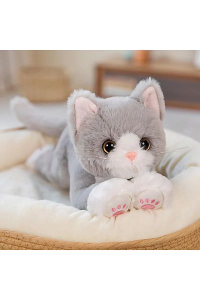 Choice 47cm gray 47CM Cute Simulated Cat Doll Plush Toy Stuffed Soft Animal Plush white Gray Kitten Pillow