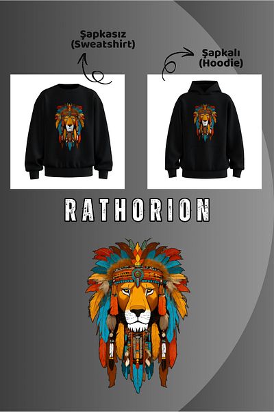 rathorion 3 Thread Colorful Lion Black Unisex Oversize Sweatshirt