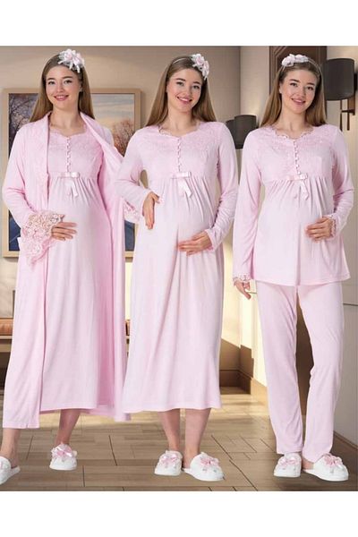 by İGP Maternity Maternity Dress Long Sleeve Nightgown and Pajama Set Set of 4
