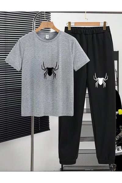 Serays moda Children's T-Shirt Sweatpants Top Spider Printed Suit