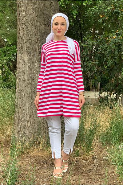 Moda Rosa 25Y4315 - Fuchia - Oversize Tunic with Thick Stripes