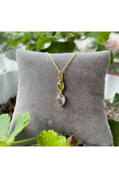 Src Jewelry 925 Ayar Gümüş Pembe Kuvars&Peridot Doğal Taşlı Set