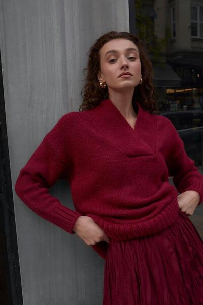 inspiration Kalın V Yaka Kazak Br7041 Bordo