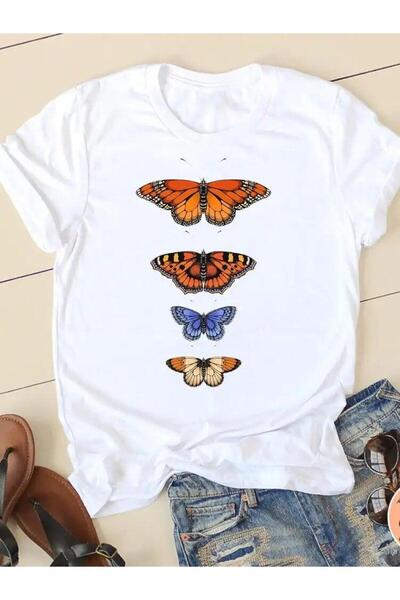 THİS GYOX Women's Printed Detail Oversize Bol Cut T-Shirt with Cycling Neck