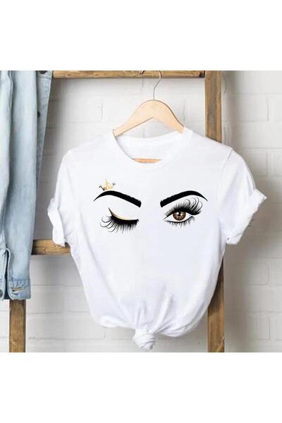 THİS GYOX Women's Printed Detail Oversize Bol Cut T-Shirt with Cycling Neck