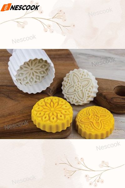 nescook قالب بسكويت مطبوع، قاطع بالضغط، قالب كعكة القمر، قالب بسكويت