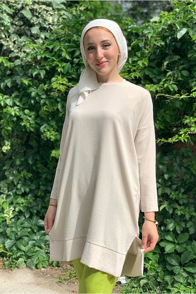 Moda Rosa 25Y4328 - Beige - Low Collar Tunic