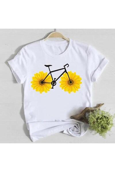 THİS GYOX Women's Printed Detail Oversize Bol Cut T-Shirt with Cycling Neck