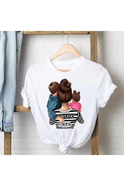 THİS GYOX Women's Printed Detail Oversize Bol Cut T-Shirt with Cycling Neck