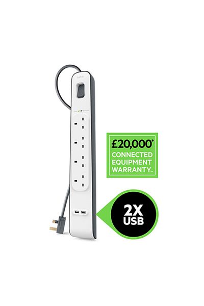 Belkin Power Strip – 4 Power Outlets, 2 USB Ports, Superior Electrical Protection