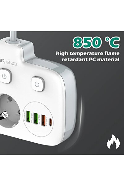 Yellowtech USB’li 3’lü Priz – 20W Hızlı Şarj – 1 Type-C + 3 USB Çıkış – PD & QC 3.0 Destekli Çoklu Priz