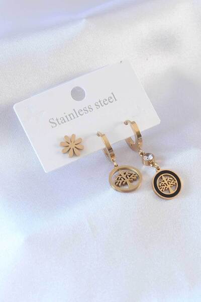 coco shopier 316L الصلب لون الذهب شجرة نموذج زهرة التفاصيل الزركون حجر المرأة...
