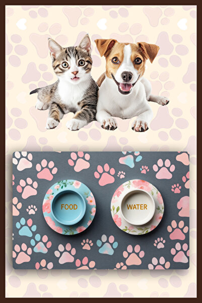 Dormot 1Modern Dijital Baskılı Mama ve Su Matı - Kedi Mat Köpek Mat Mama Atlı...
