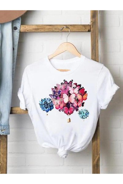 THİS GYOX Women's Printed Detail Oversize Bol Cut T-Shirt with Cycling Neck