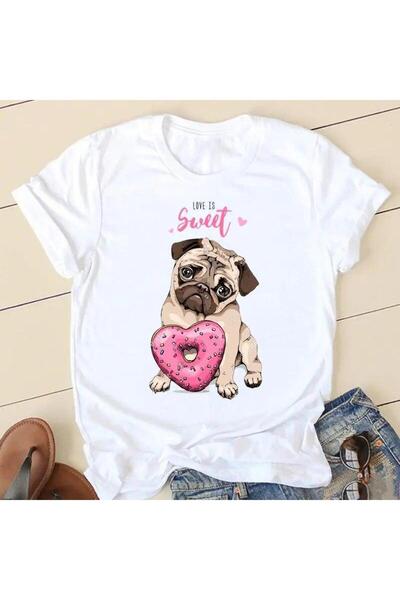 THİS GYOX Women's Printed Detail Oversize Bol Cut T-Shirt with Cycling Neck