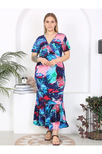 MODA Kruvaze Collar Skirt Ruffle Flexible Viscosin Women's Plus Size Dress