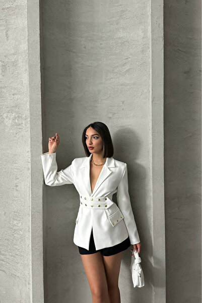 Neşeli Butik jachetă blazer cu detaliu snap de design pentru femei NBG079